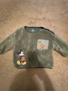 Disney Baby Mickey Mouse Olive Green Sherpa Fleece Plush Pullover Sweater Sz 12M